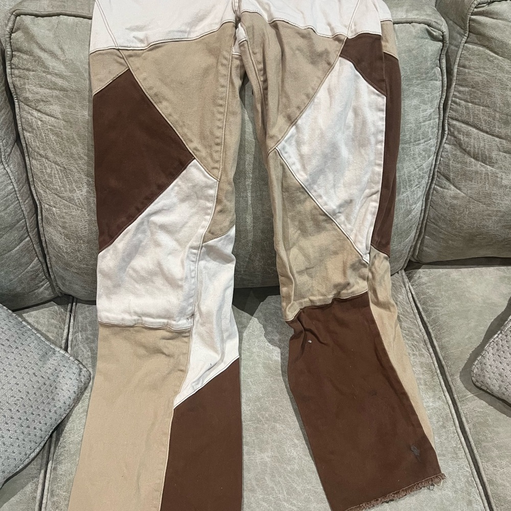 Women’s Patchwork Pants - Brown and Tan